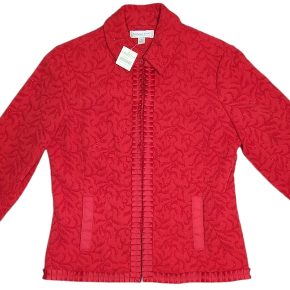 Coldwater Creek - NWT Red Textured Jacquard Ribbon Trim Blazer Jacket - Medium - Picture 2 of 11